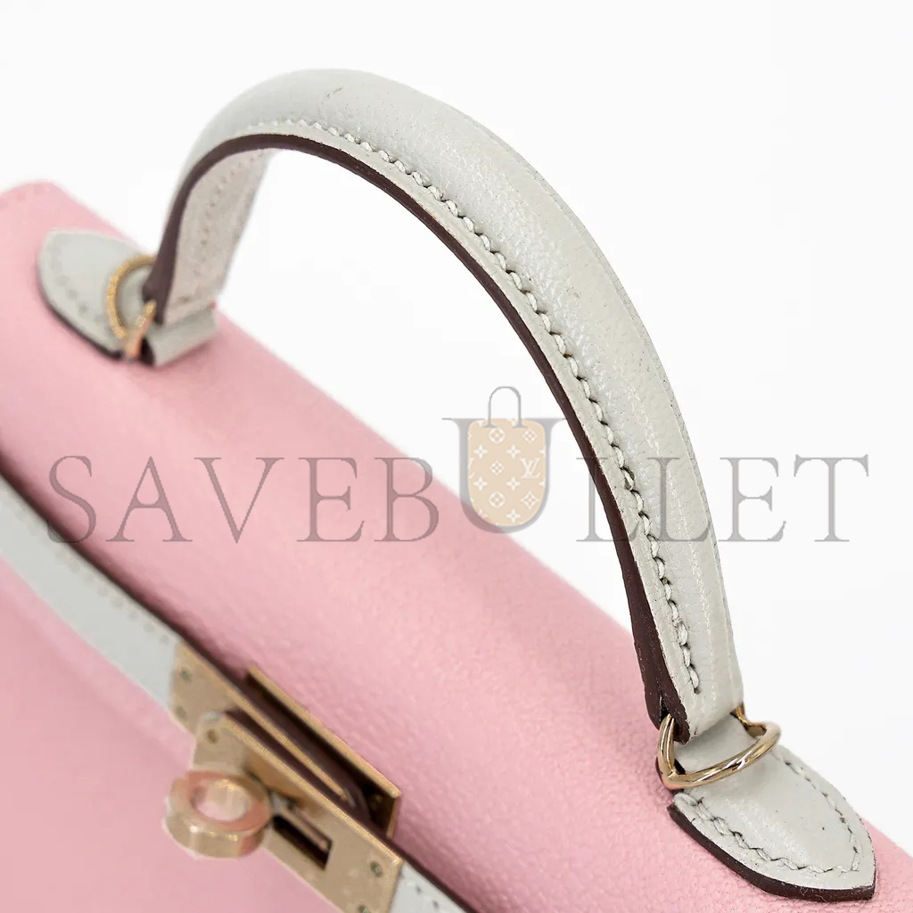 H**mes mini kelly ii goatskin cherry blossom pink milkshake platinum buckle (19*12*5.5cm)